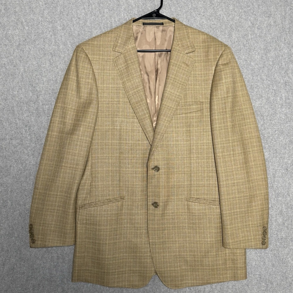 BYRON British Style Wool Silk Tan Glen Plaid Blazer Jacket  Read Description**